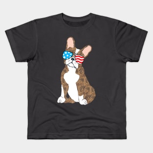 Brindle Boston Terrier Dog Patriot Cool Usa Flag Sunglasses Kids T-Shirt